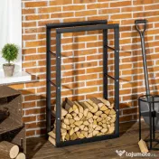 HOMCOM Suport pentru lemn pentru casa si gradina din fier negru