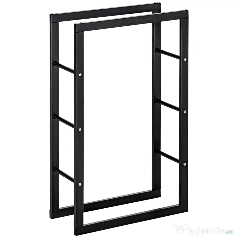 Suport pentru lemn pentru casa si gradina din fier negru, design modern si elegant 60×25×100cm HOMCOM | Aosom Romania