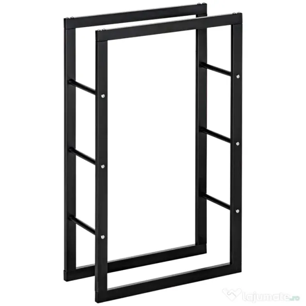 Suport pentru lemn pentru casa si gradina din fier negru, design modern si elegant 60×25×100cm HOMCOM | Aosom Romania