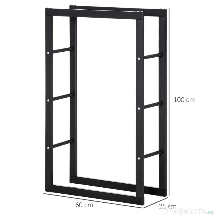 Suport pentru lemn pentru casa si gradina din fier negru, design modern si elegant 60×25×100cm HOMCOM | Aosom Romania