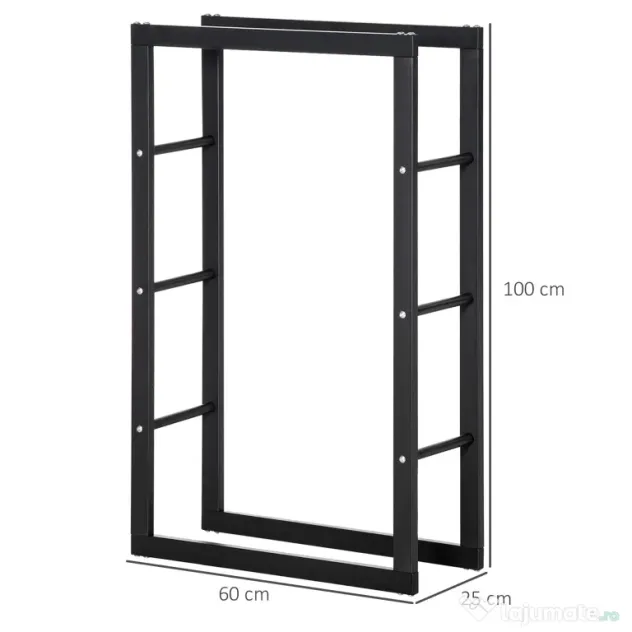 Suport pentru lemn pentru casa si gradina din fier negru, design modern si elegant 60×25×100cm HOMCOM | Aosom Romania