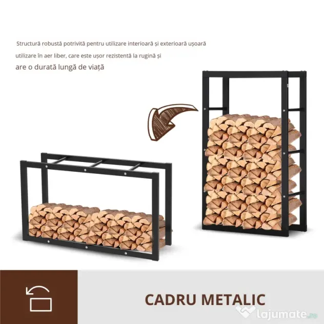 Suport pentru lemn pentru casa si gradina din fier negru, design modern si elegant 60×25×100cm HOMCOM | Aosom Romania