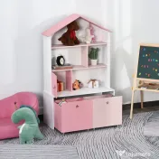 HOMCOM Raft Biblioteca Organizator Dulap cu Compartimente pentru copii roz 