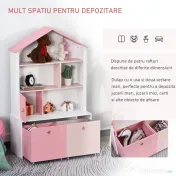 HOMCOM Raft Biblioteca Organizator Dulap cu Compartimente pentru copii roz 