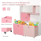 HOMCOM Raft Biblioteca Organizator Dulap cu Compartimente pentru copii roz 