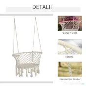 Outsunny Hamac de gradina Boho Chic Scaun Suspendat pentru Interior si Exterior Crem