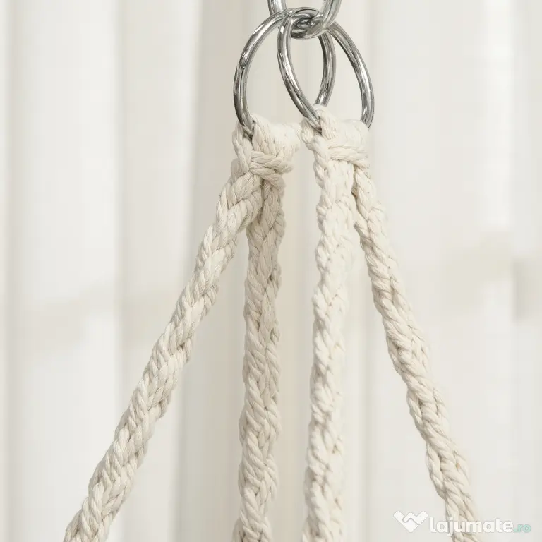 Outsunny Scaun Suspendat Stil Boho Chic din Poliester și Macramé, Crem, Design Confortabil pentru Interior și Exterior, 80x60x36 cm | Aosom Romania