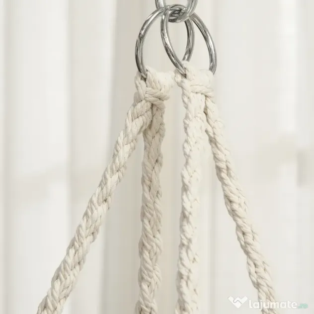 Outsunny Scaun Suspendat Stil Boho Chic din Poliester și Macramé, Crem, Design Confortabil pentru Interior și Exterior, 80x60x36 cm | Aosom Romania