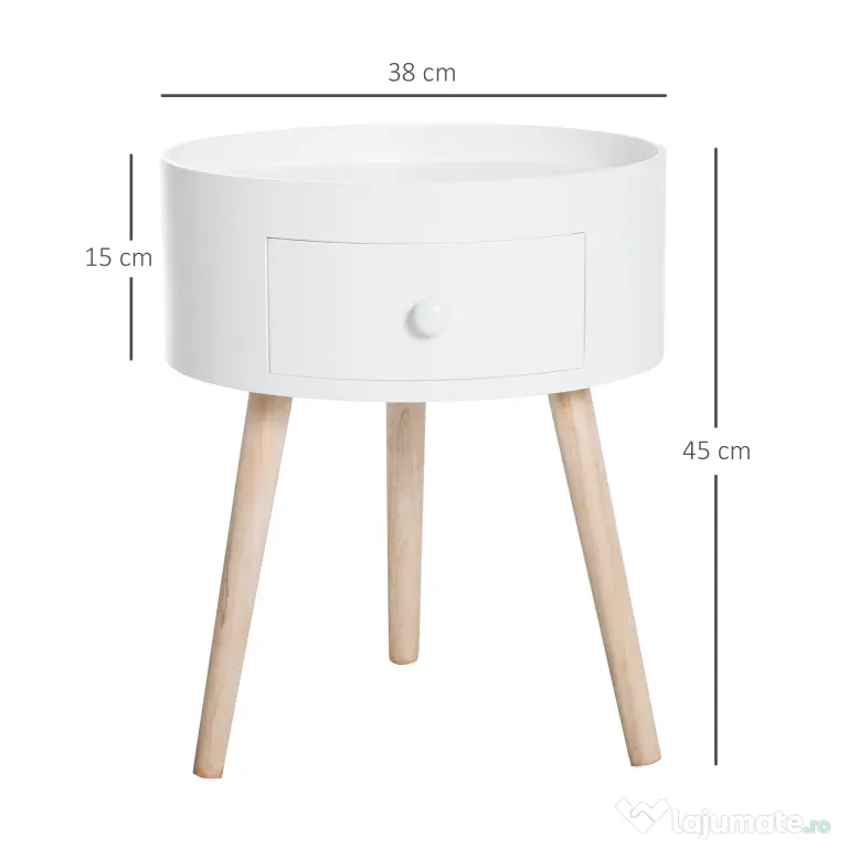 HOMCOM Masa de Salon Moderna cu Sertar in Lemn, Alb, Ф38x45cm | Aosom Romania