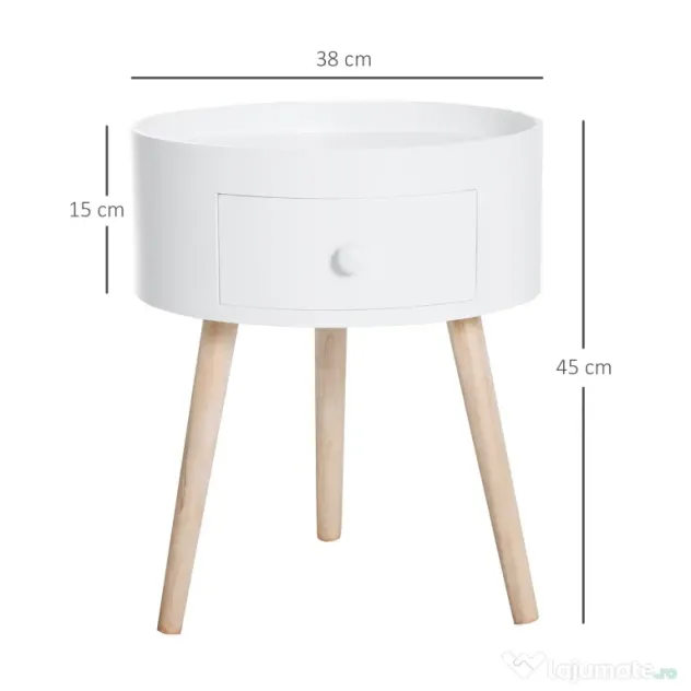 HOMCOM Masa de Salon Moderna cu Sertar in Lemn, Alb, Ф38x45cm | Aosom Romania