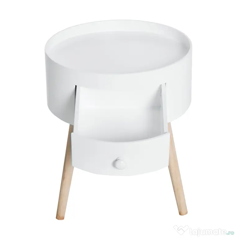 HOMCOM Masa de Salon Moderna cu Sertar in Lemn, Alb, Ф38x45cm | Aosom Romania
