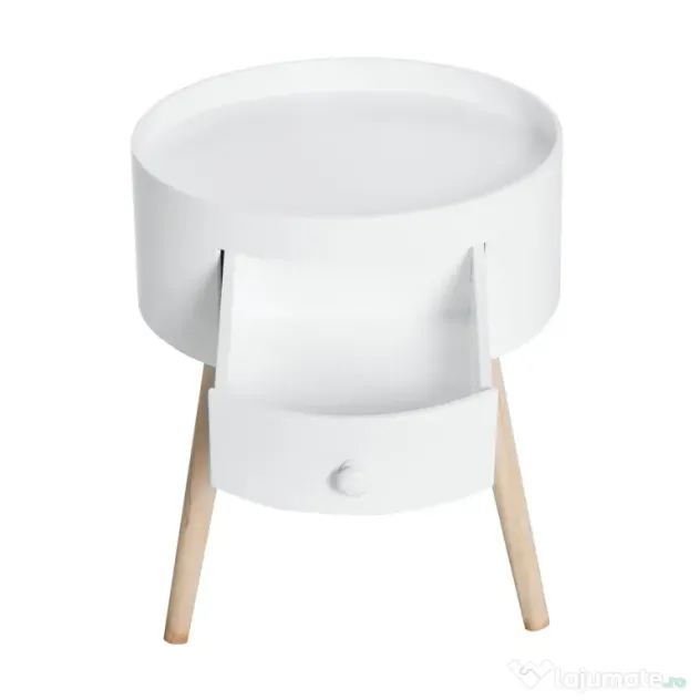 HOMCOM Masa de Salon Moderna cu Sertar in Lemn, Alb, Ф38x45cm | Aosom Romania