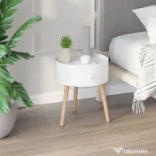 HOMCOM Masa de Salon Moderna cu Sertar in Lemn, Alb, Ф38x45cm 