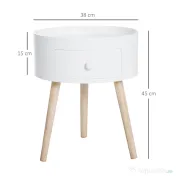 HOMCOM Masa de Salon Moderna cu Sertar in Lemn, Alb, Ф38x45cm 