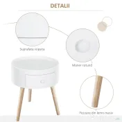 HOMCOM Masa de Salon Moderna cu Sertar in Lemn, Alb, Ф38x45cm 