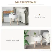 HOMCOM Masa de Salon Moderna cu Sertar in Lemn, Alb, Ф38x45cm 