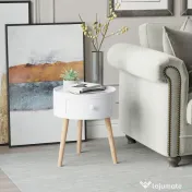 HOMCOM Masa de Salon Moderna cu Sertar in Lemn, Alb, Ф38x45cm 