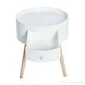 HOMCOM Masa de Salon Moderna cu Sertar in Lemn, Alb, Ф38x45cm 