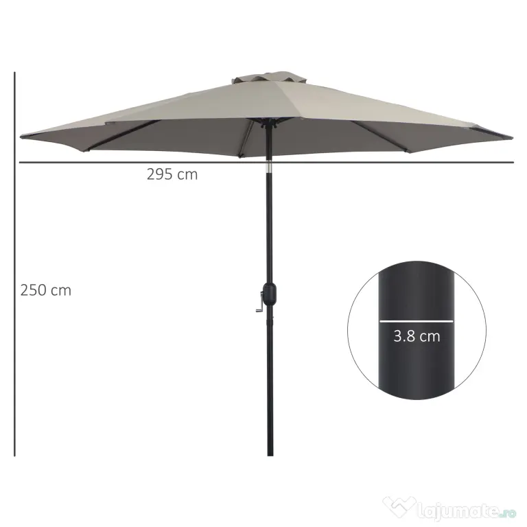 Outsunny Umbrelă de Soare pentru Plajă Impermeabilă, Oțel, Gri Φ3x2.45m | Aosom Romania