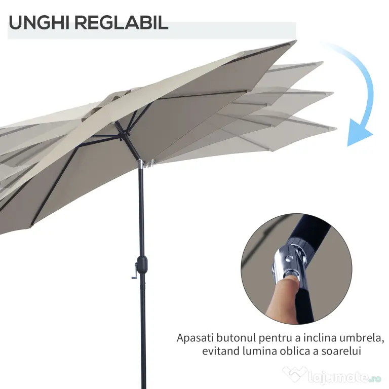 Outsunny Umbrelă de Soare pentru Plajă Impermeabilă, Oțel, Gri Φ3x2.45m | Aosom Romania