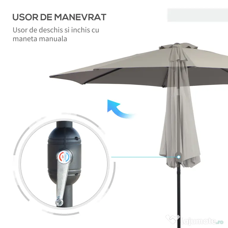 Outsunny Umbrelă de Soare pentru Plajă Impermeabilă, Oțel, Gri Φ3x2.45m | Aosom Romania