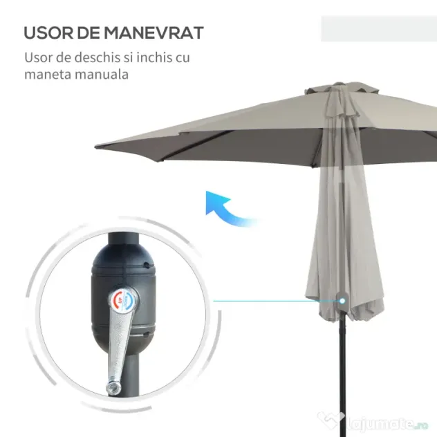 Outsunny Umbrelă de Soare pentru Plajă Impermeabilă, Oțel, Gri Φ3x2.45m | Aosom Romania