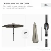 Outsunny Umbrelă de Soare pentru Plajă Impermeabilă, Oțel, Gri Φ3x2.45m | Aosom Romania