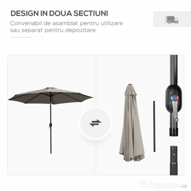 Outsunny Umbrelă de Soare pentru Plajă Impermeabilă, Oțel, Gri Φ3x2.45m | Aosom Romania