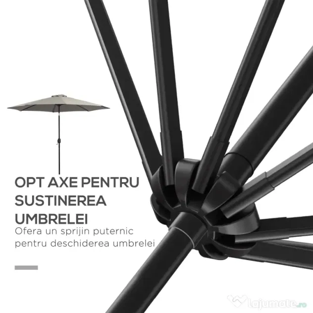 Outsunny Umbrelă de Soare pentru Plajă Impermeabilă, Oțel, Gri Φ3x2.45m | Aosom Romania