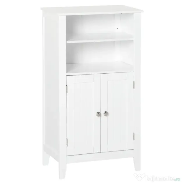 Kleankin Dulpa pentru Baie cu Rafturi Reglabile si 2 Usi din Lemn, Alb 50x30x93cm