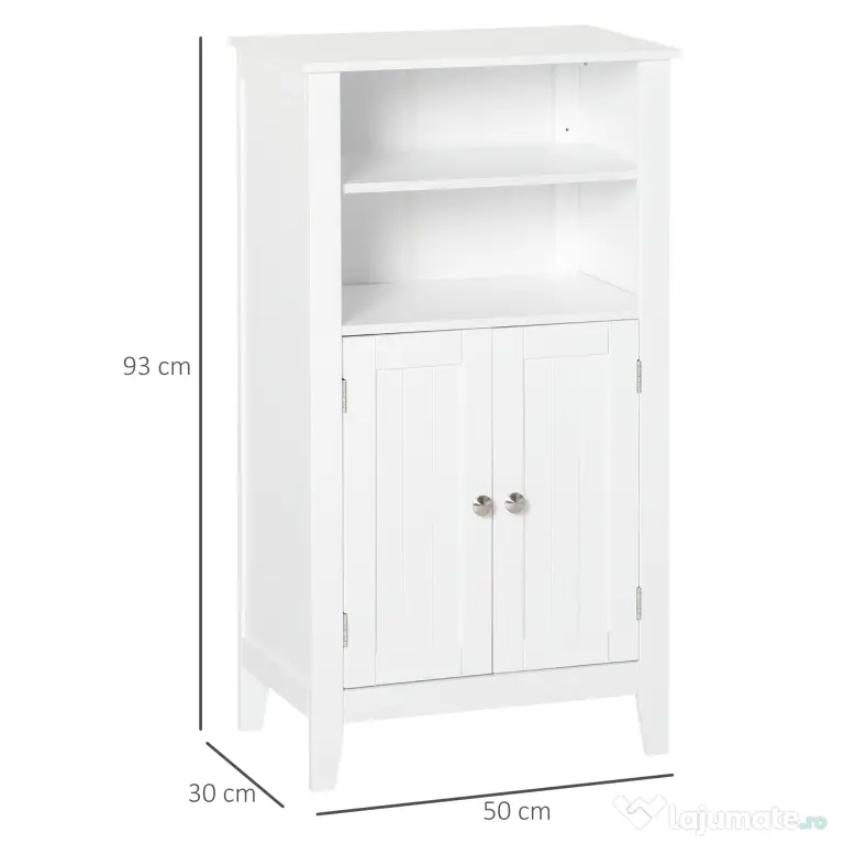 Kleankin Dulpa pentru Baie cu Rafturi Reglabile si 2 Usi din Lemn, Alb 50x30x93cm