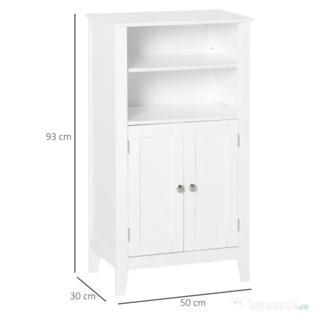 Kleankin Dulpa pentru Baie cu Rafturi Reglabile si 2 Usi din Lemn, Alb 50x30x93cm