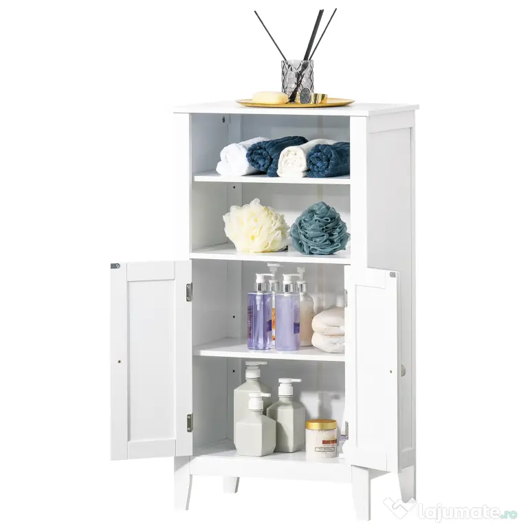 Kleankin Dulpa pentru Baie cu Rafturi Reglabile si 2 Usi din Lemn, Alb 50x30x93cm