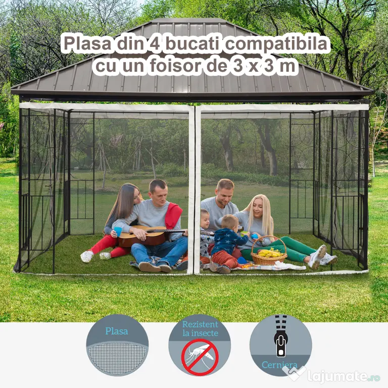 Plasa de Tantari pentru Corturi Outsunny, 4 panouri Universale cu Balamale, 335x207cm, Negru si Bej | Aosom Romania