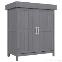 Outsunny Dulap de Gradina cu 2 Rafturi si 2 Usi, Lemn, 74x43x88 cm, culoarea lemnului | Aosom Romania
