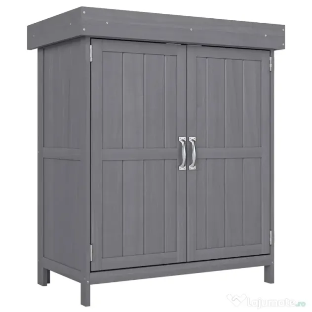 Outsunny Dulap de Gradina cu 2 Rafturi si 2 Usi, Lemn, 74x43x88 cm, culoarea lemnului | Aosom Romania
