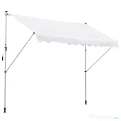 Outsunny Copertina de Perete cu Stalpi de Sprijin, Alba, 300x150 cm 