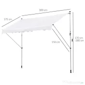 Outsunny Copertina de Perete cu Stalpi de Sprijin, Alba, 300x150 cm 