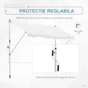 Outsunny Copertina de Perete cu Stalpi de Sprijin, Alba, 300x150 cm 
