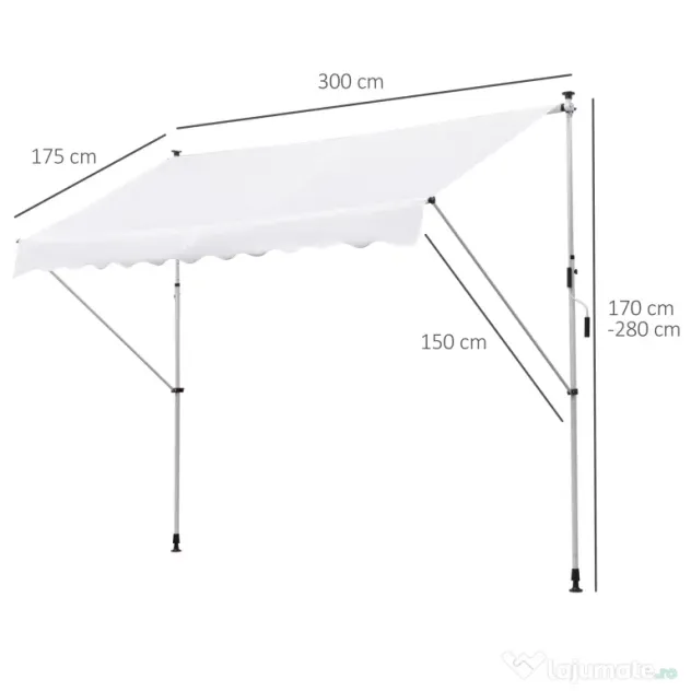 Outsunny Copertina de Perete cu Stâlpi de Sprijin, Protecție UV, Alba, 300x150 cm | Aosom Romania