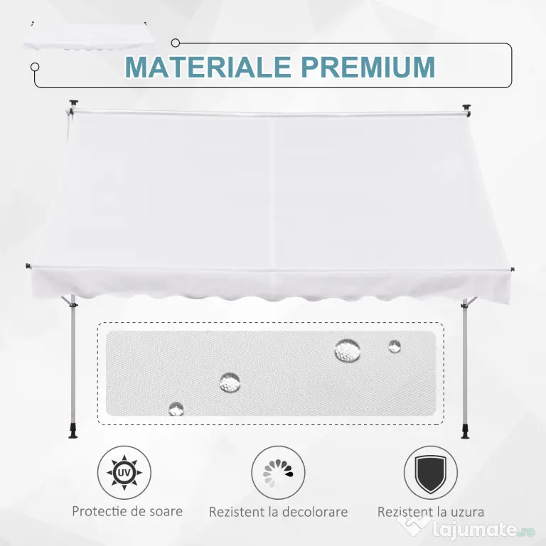 Outsunny Copertina de Perete cu Stâlpi de Sprijin, Protecție UV, Alba, 300x150 cm | Aosom Romania