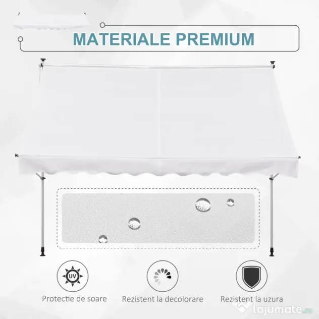 Outsunny Copertina de Perete cu Stâlpi de Sprijin, Protecție UV, Alba, 300x150 cm | Aosom Romania
