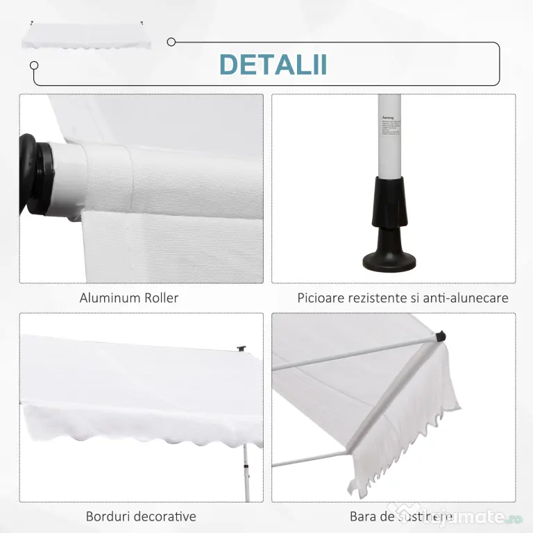 Outsunny Copertina de Perete cu Stâlpi de Sprijin, Protecție UV, Alba, 300x150 cm | Aosom Romania