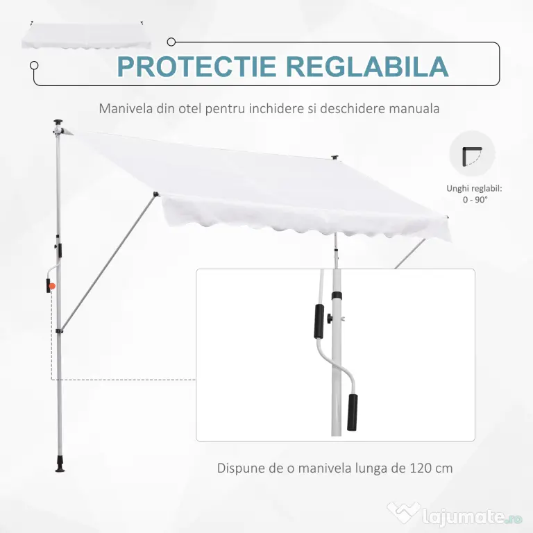 Outsunny Copertina de Perete cu Stâlpi de Sprijin, Protecție UV, Alba, 300x150 cm | Aosom Romania