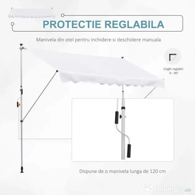 Outsunny Copertina de Perete cu Stâlpi de Sprijin, Protecție UV, Alba, 300x150 cm | Aosom Romania