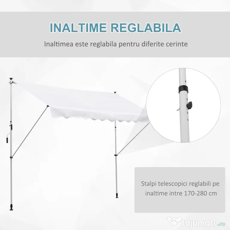 Outsunny Copertina de Perete cu Stâlpi de Sprijin, Protecție UV, Alba, 300x150 cm | Aosom Romania