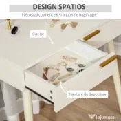 HOMCOM Masă de Toaletă/Machiaj cu Oglindă și 2 Sertare pentru Accesorii, Toaletă de Machiaj din Lemn, 80x40x123 cm, Alb | Aosom Romania