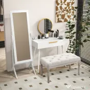 HOMCOM Masă de Toaletă/Machiaj cu Oglindă și 2 Sertare pentru Accesorii, Toaletă de Machiaj din Lemn, 80x40x123 cm, Alb | Aosom Romania