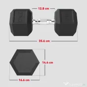 HOMCOM Gantera hexagonala de 20kg din otel si cauciuc pentru antrenament in sala de sport, acasa si la birou, negru