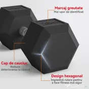 HOMCOM Gantera hexagonala de 20kg din otel si cauciuc pentru antrenament in sala de sport, acasa si la birou, negru